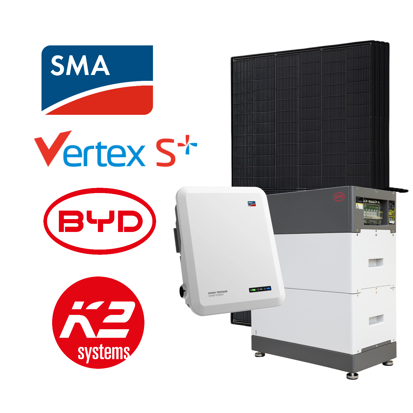 SMA 5-10kWp Complete PV System, with BYD Battery Option, incl. Installation & Registration