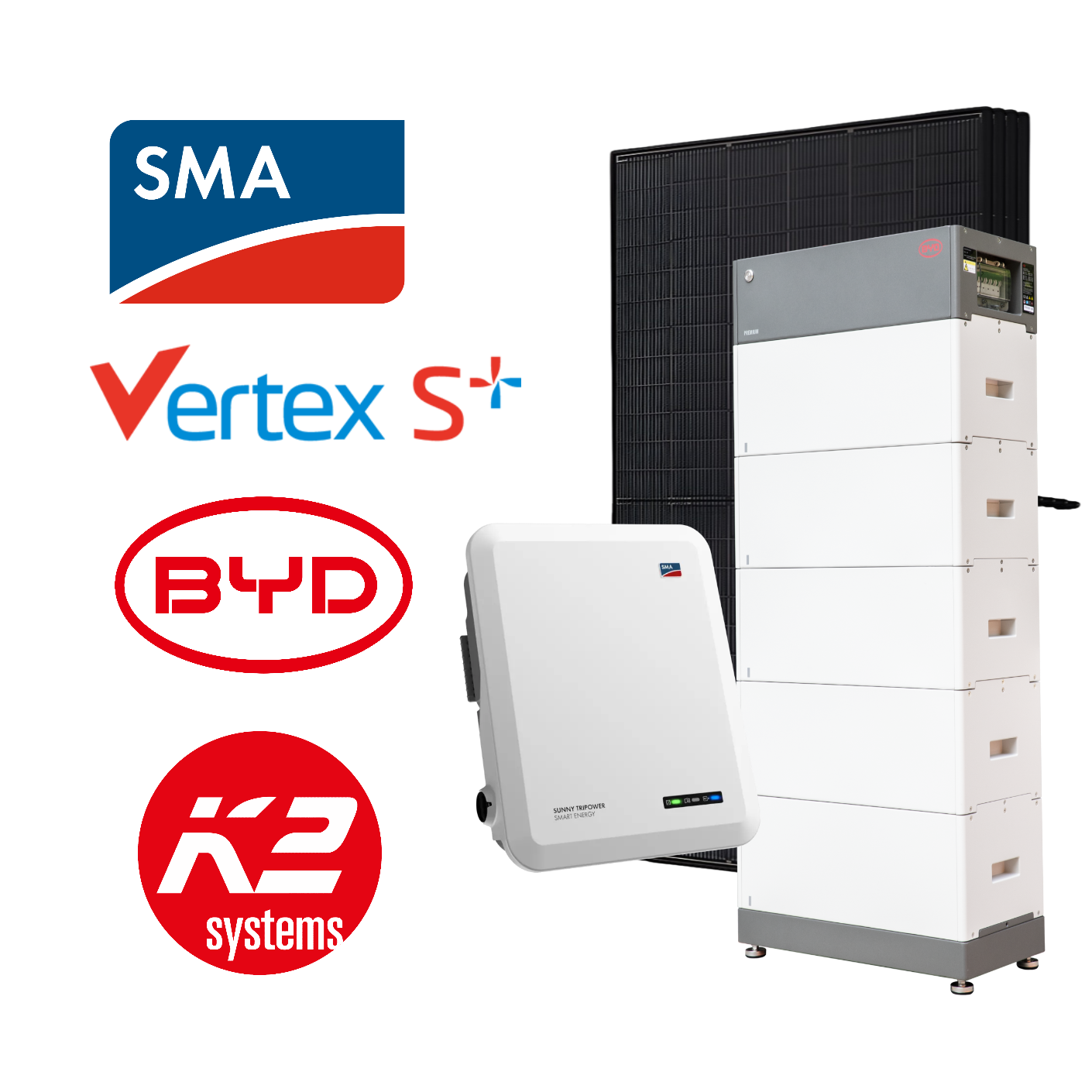 SMA 5-10kWp Complete PV System, with BYD Battery Option, incl. Installation & Registration
