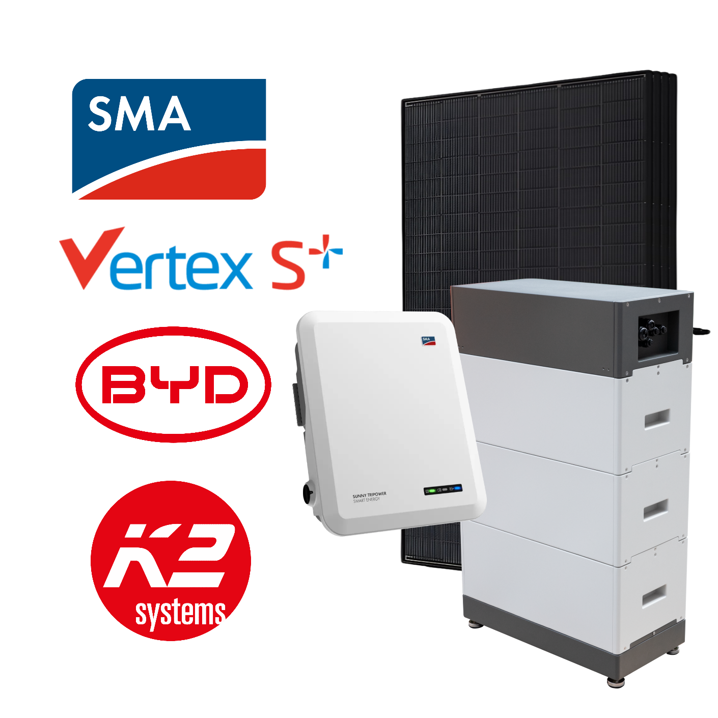 SMA 5-10kWp Complete PV System, with BYD Battery Option, incl. Installation & Registration